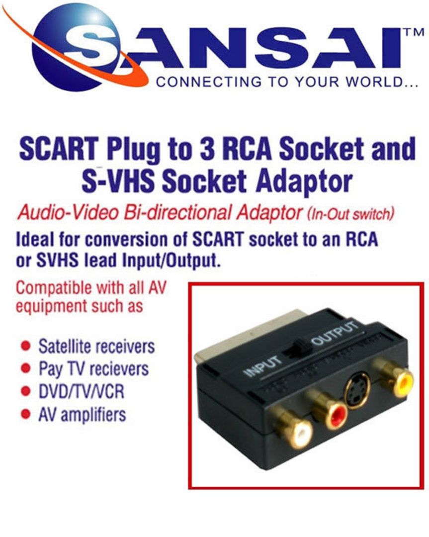 SANSAI SCART Plug to 3 RCA & S-VHS Socket Adaptor image 1